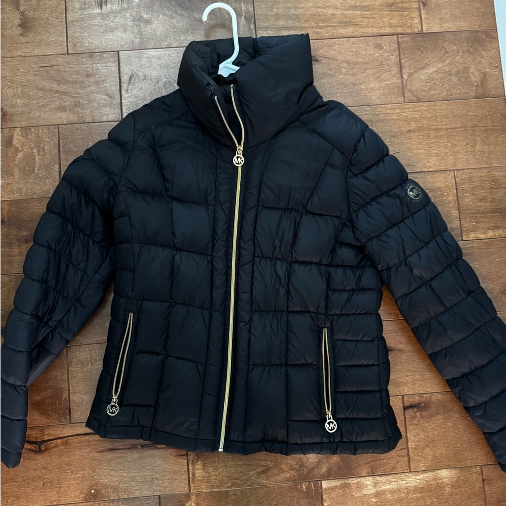 Michael Kors Black Puffer Jacket with Gold Details